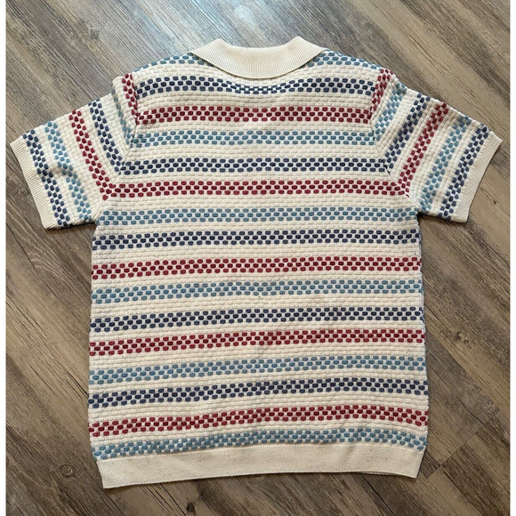 Vtg Textured Polo Striped Red Blue 90s 1/4 Zip Medium Alfred Dunner - Picture 4 of 8